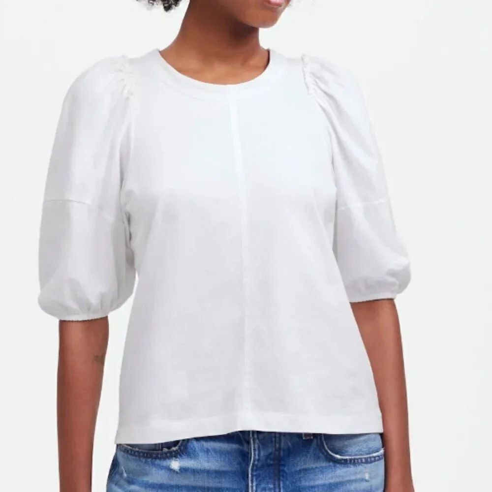 Madewell Cotton White puff sleeve tee New With Tags